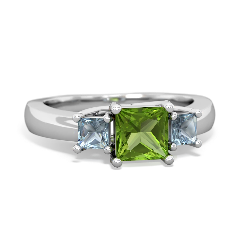 Peridot Three Stone Trellis 14K White Gold ring R4015