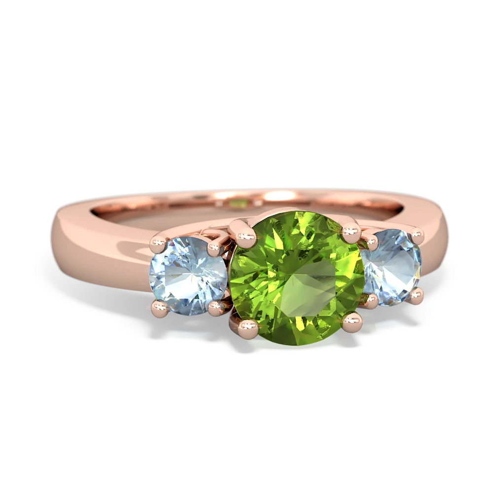 Peridot Three Stone Round Trellis 14K Rose Gold ring R4018