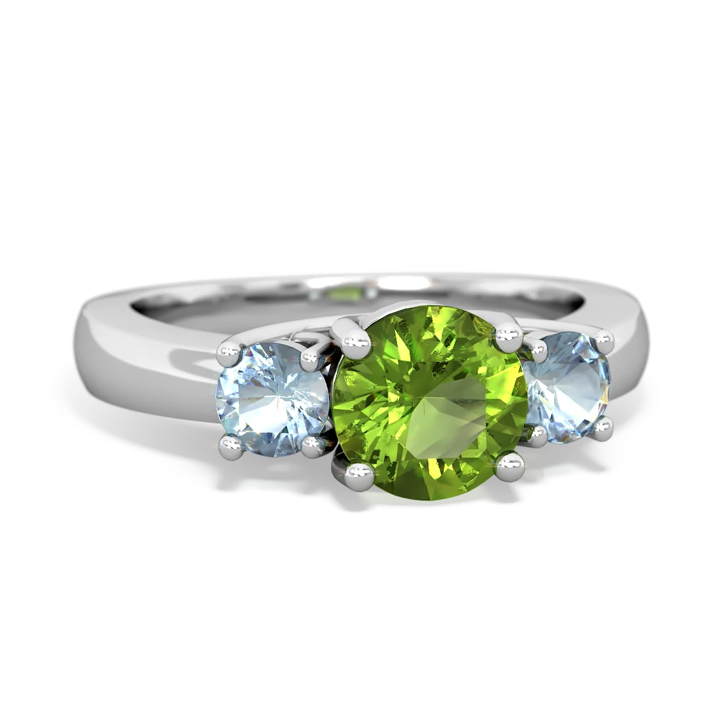 Peridot Three Stone Round Trellis 14K White Gold ring R4018