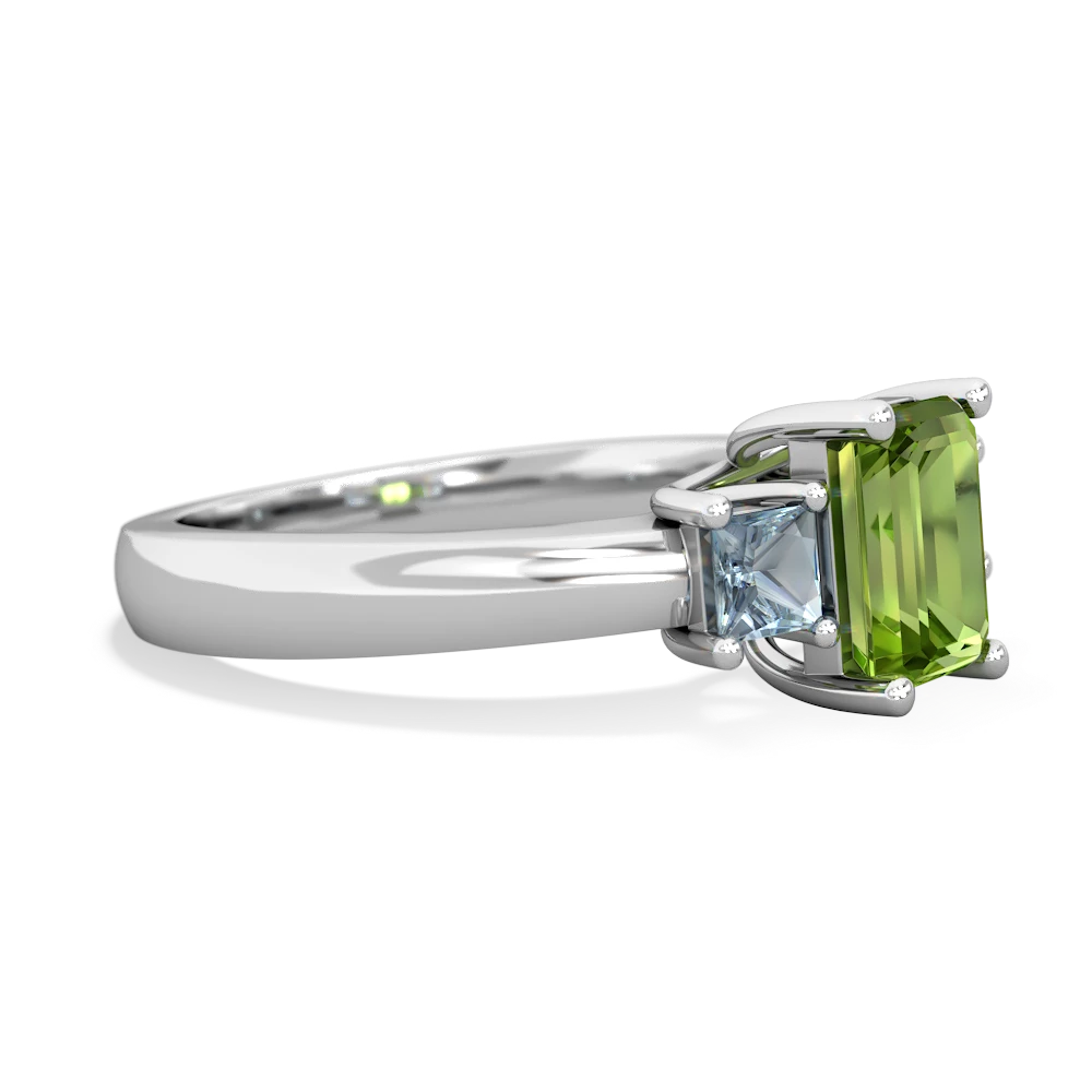 Peridot Three Stone Emerald-Cut Trellis 14K White Gold ring R4021