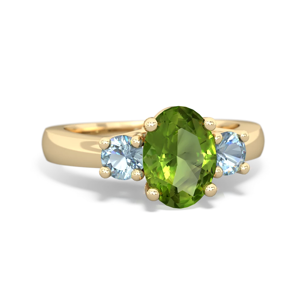 Peridot Three Stone Oval Trellis 14K Yellow Gold ring R4024