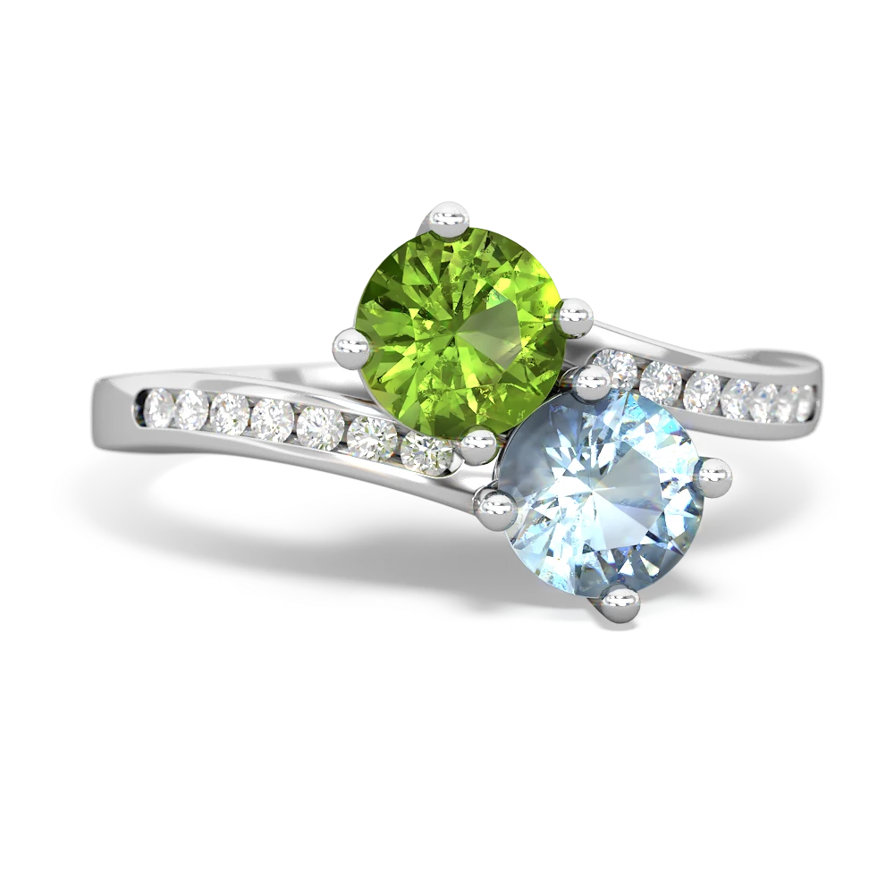 Peridot Channel Set Two Stone 14K White Gold ring R5303