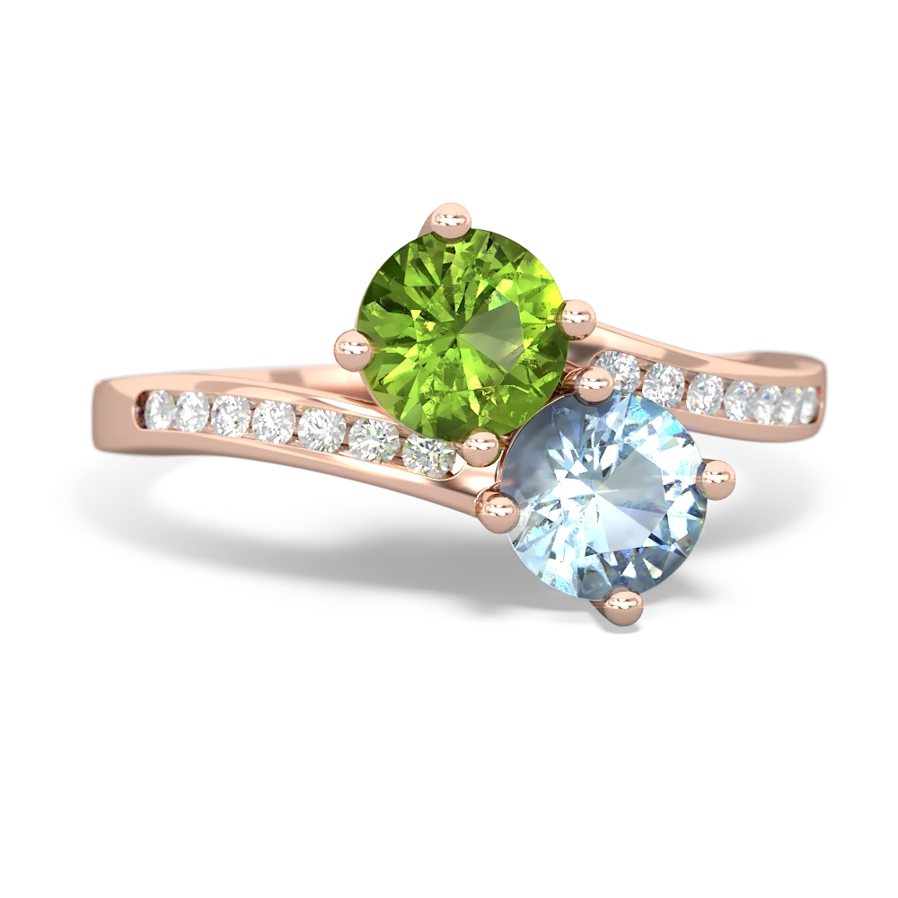 Peridot Channel Set Two Stone 14K Rose Gold ring R5303