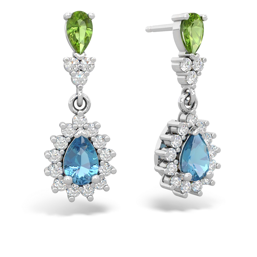 Peridot Halo Pear Dangle 14K White Gold earrings E1882