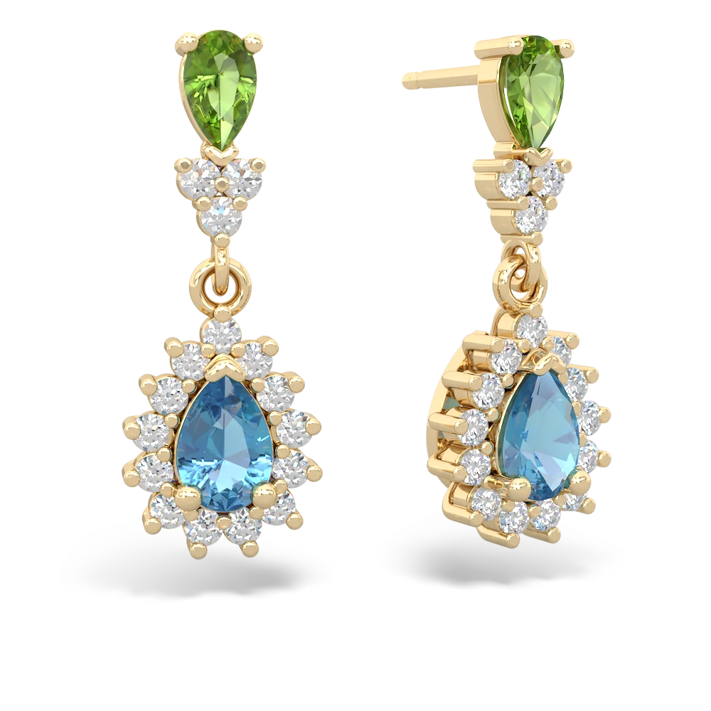 Peridot Halo Pear Dangle 14K Yellow Gold earrings E1882