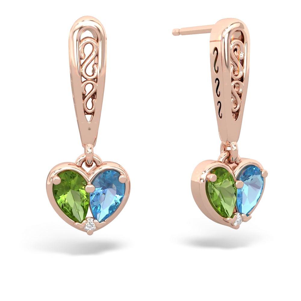 Peridot Filligree Heart 14K Rose Gold earrings E5070