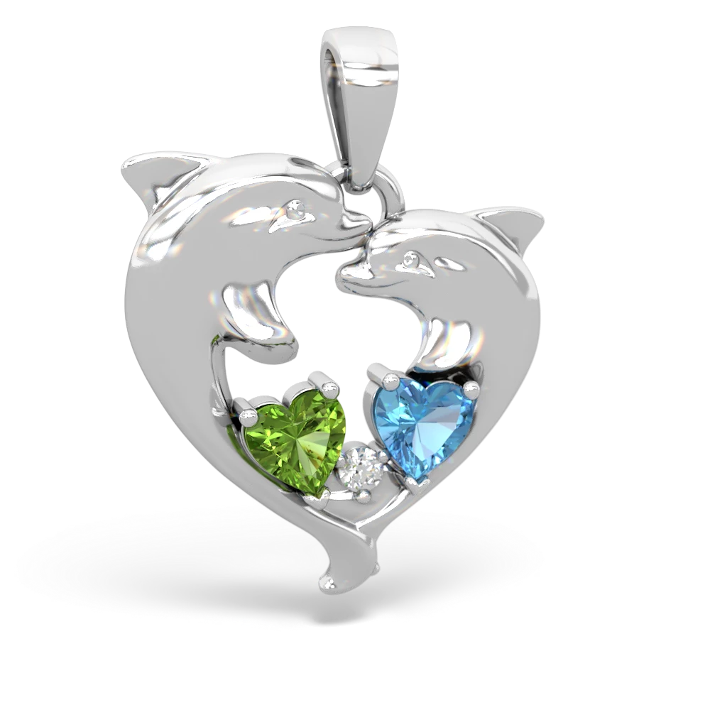 Peridot Dolphin Heart 14K White Gold pendant P5820