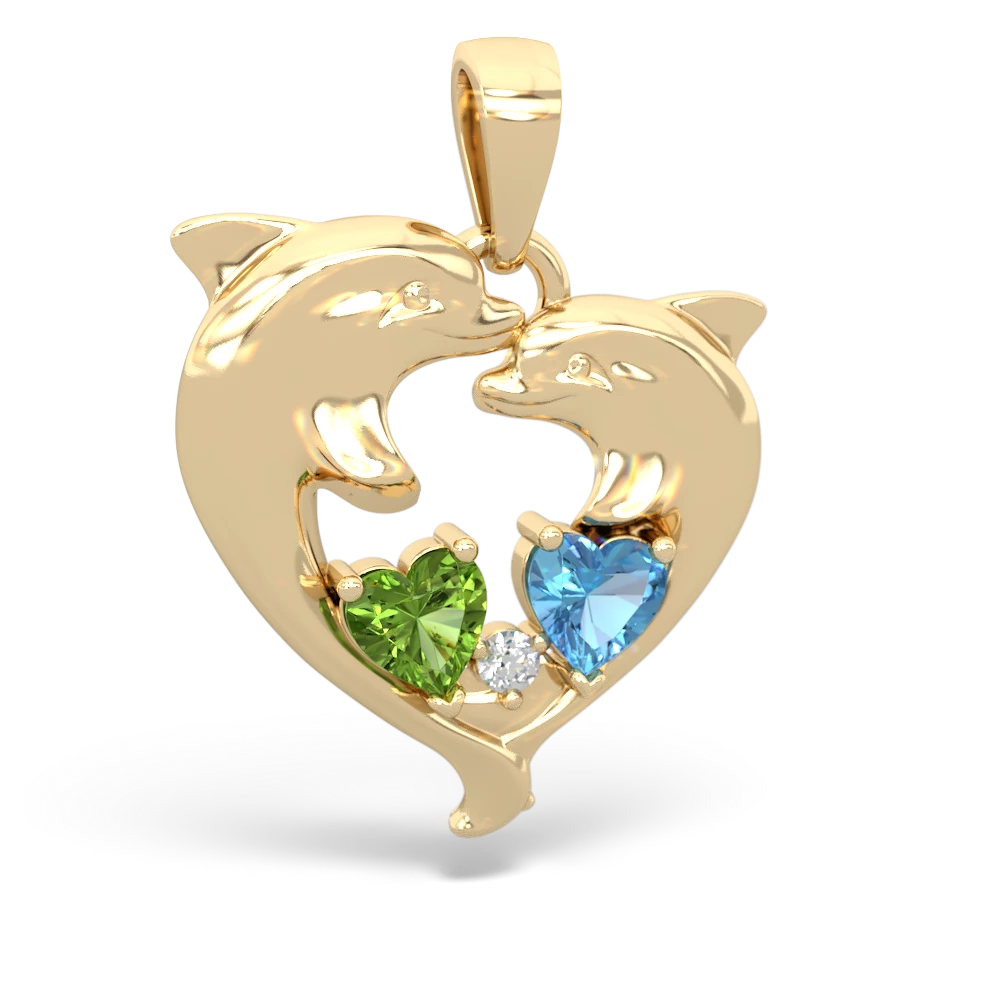 Peridot Dolphin Heart 14K Yellow Gold pendant P5820