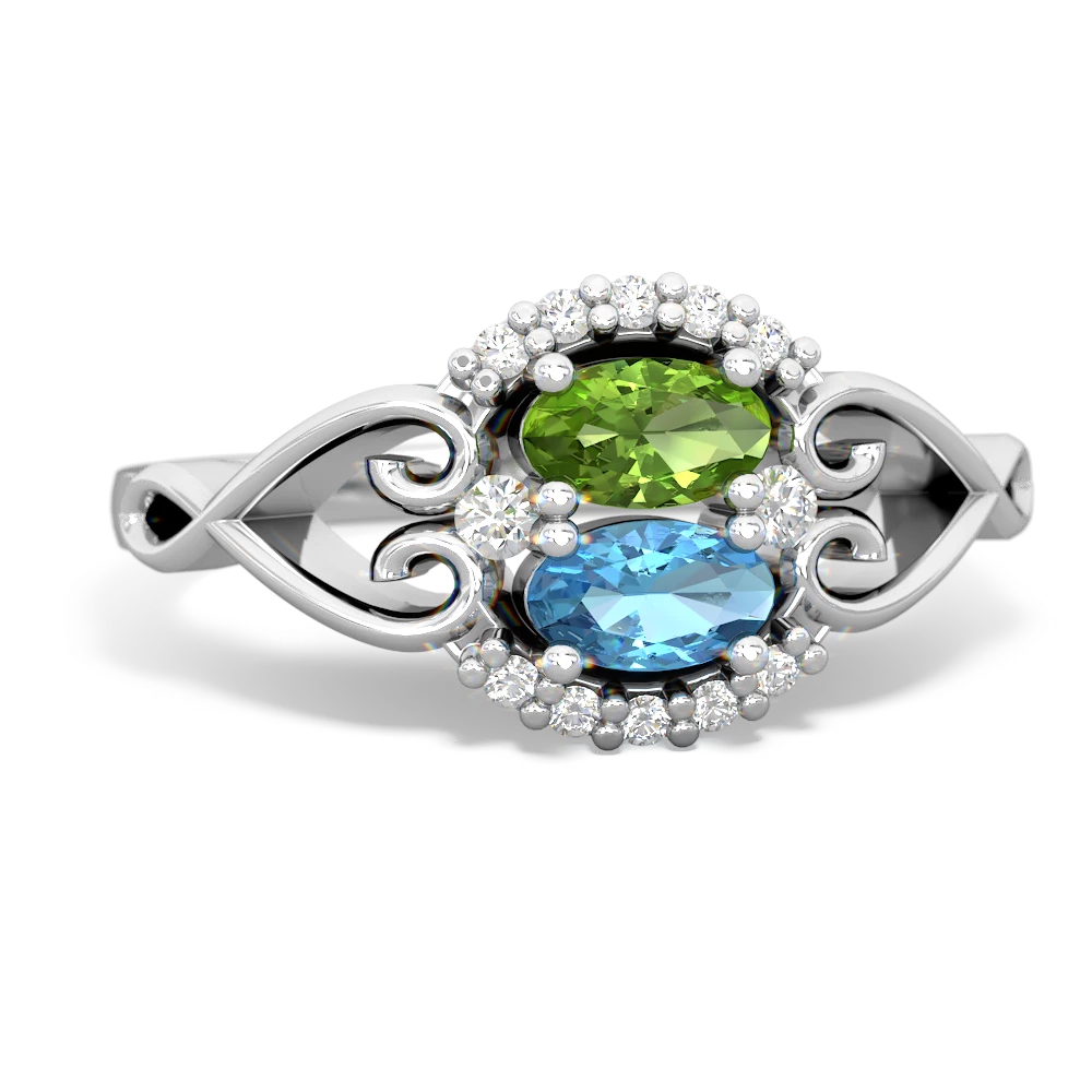 Peridot Blue Topaz Love Nest ring 14K White Gold JewelsForMe