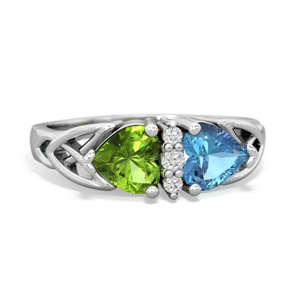 Peridot Celtic Knot Double Heart 14K White Gold ring R5040