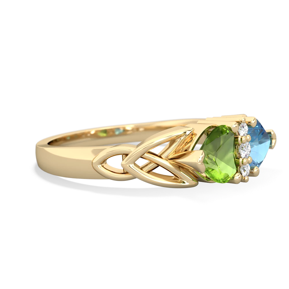 Peridot Celtic Knot Double Heart 14K Yellow Gold ring R5040