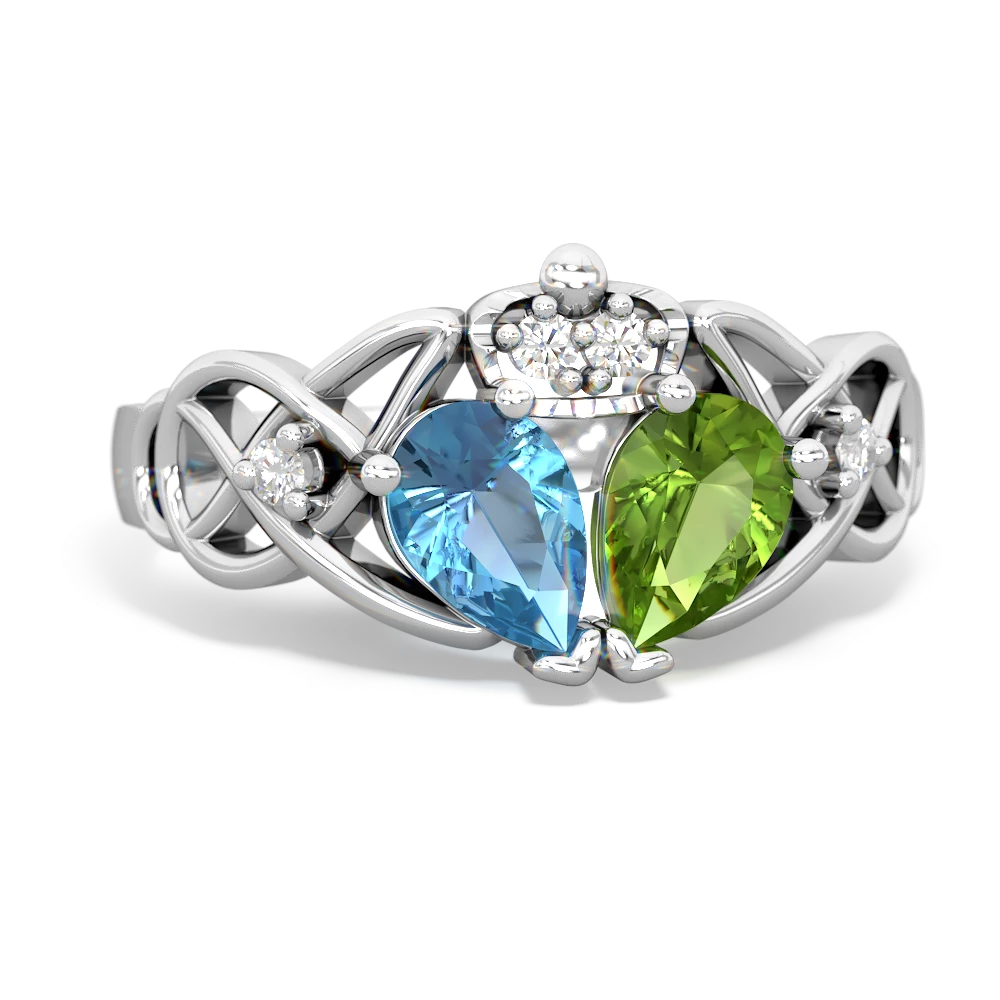 Peridot 'One Heart' Celtic Knot Claddagh 14K White Gold ring R5322