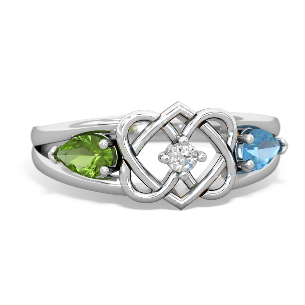 Peridot Hearts Intertwined 14K White Gold ring R5880