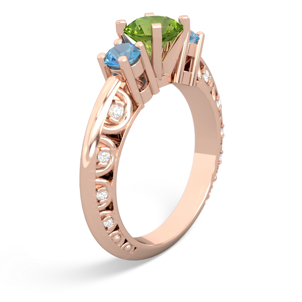 Peridot Art Deco Eternal Embrace Engagement 14K Rose Gold ring C2003