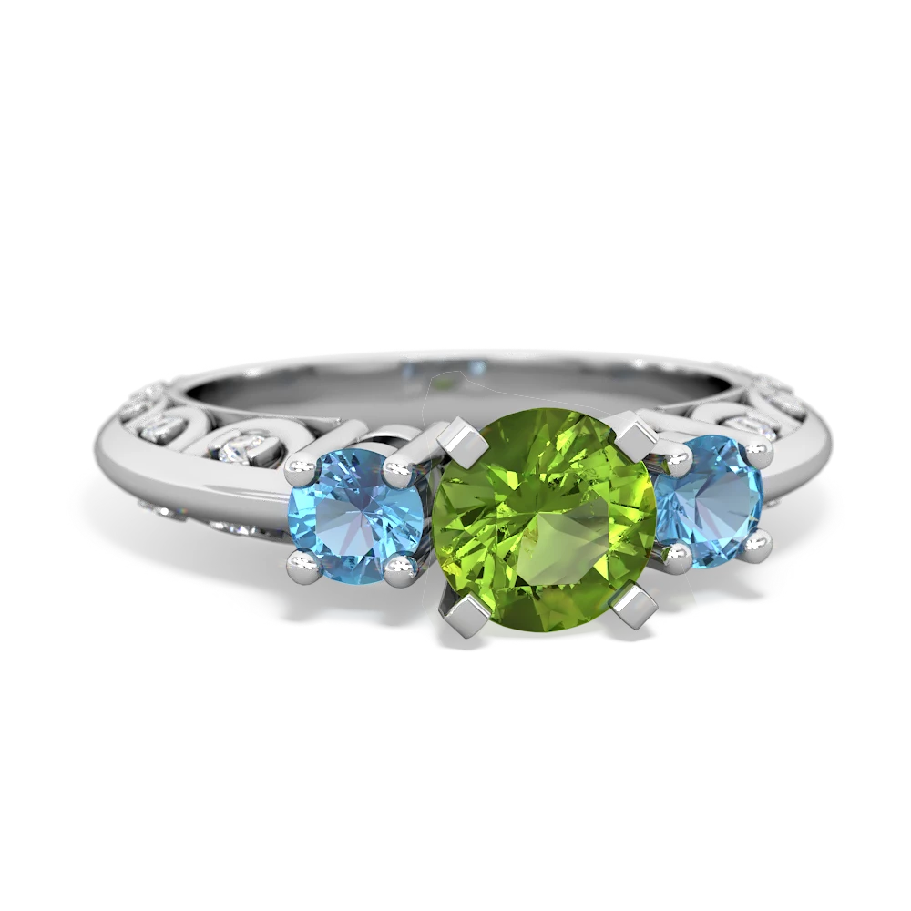 Peridot Art Deco Eternal Embrace Engagement 14K White Gold ring C2003