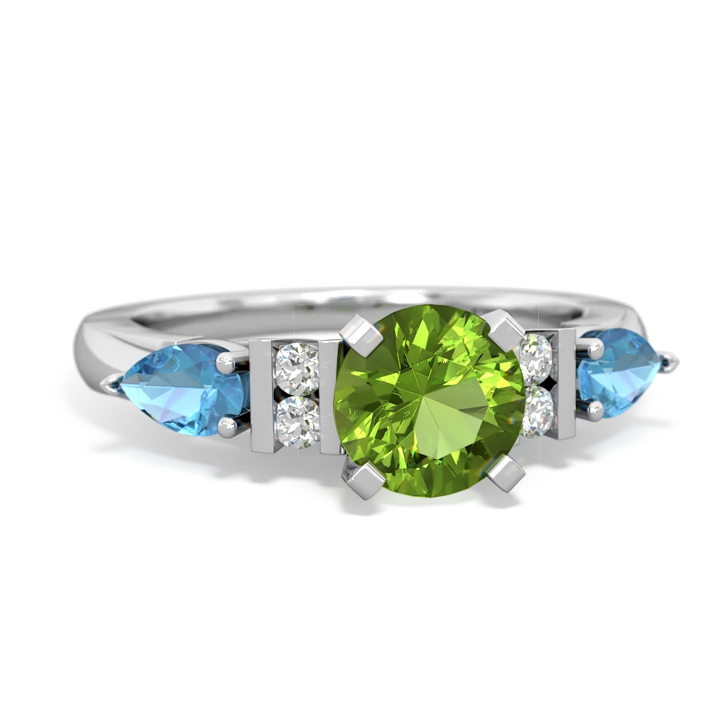 Peridot 6Mm Round Eternal Embrace Engagement 14K White Gold ring R2005