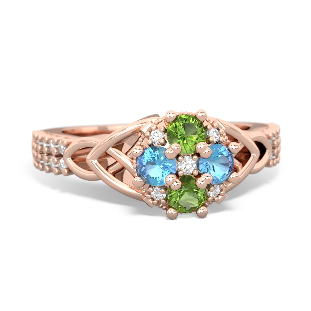 Peridot Celtic Knot Cluster Engagement 14K Rose Gold ring R26443RD