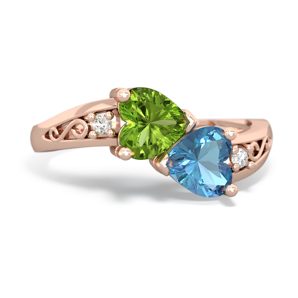 Peridot Snuggling Hearts 14K Rose Gold ring R2178