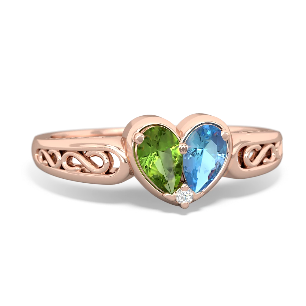 Peridot Filligree 'One Heart' 14K Rose Gold ring R5070