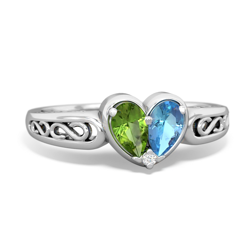 Peridot Filligree 'One Heart' 14K White Gold ring R5070