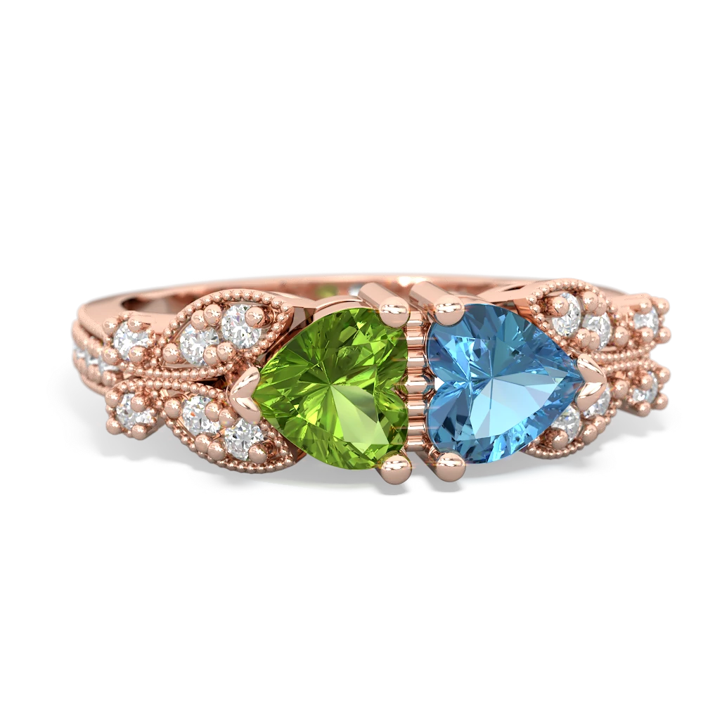 Peridot Diamond Butterflies 14K Rose Gold ring R5601