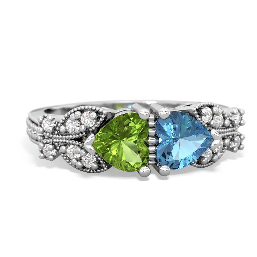 Peridot Diamond Butterflies 14K White Gold ring R5601