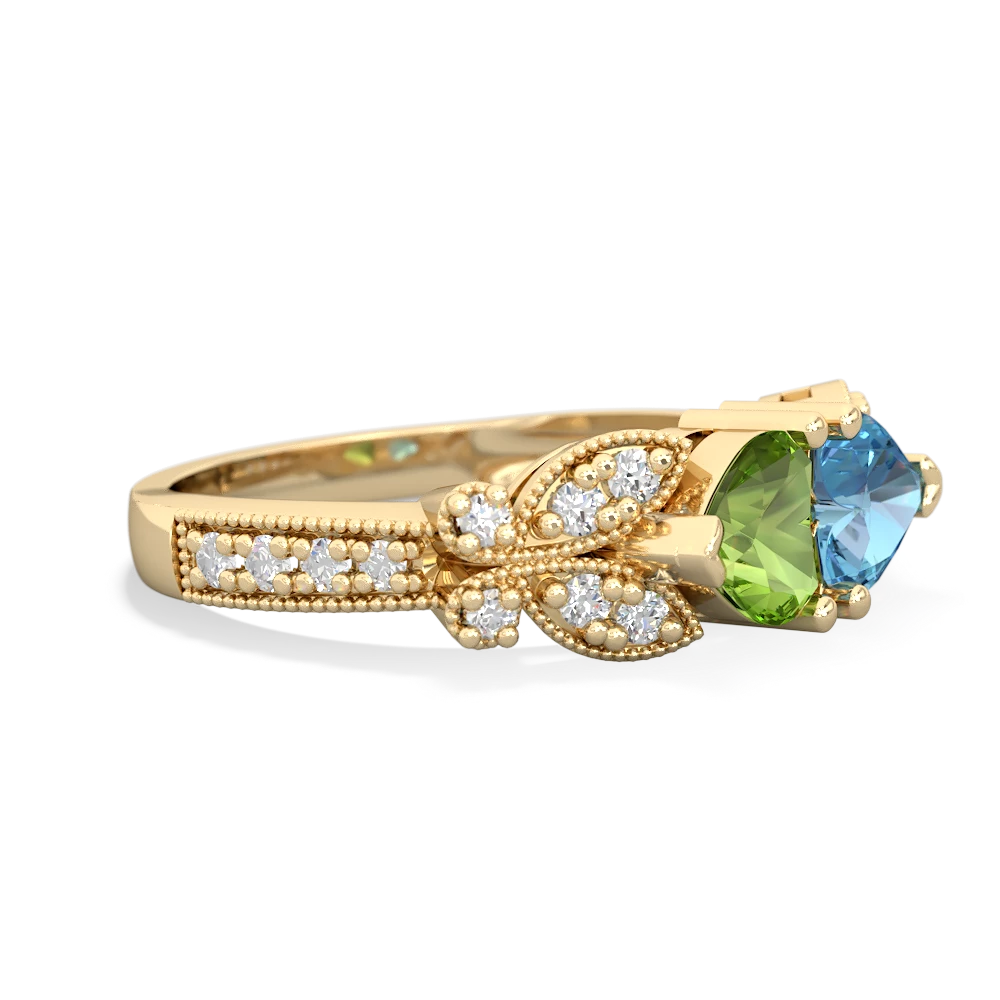 Peridot Diamond Butterflies 14K Yellow Gold ring R5601