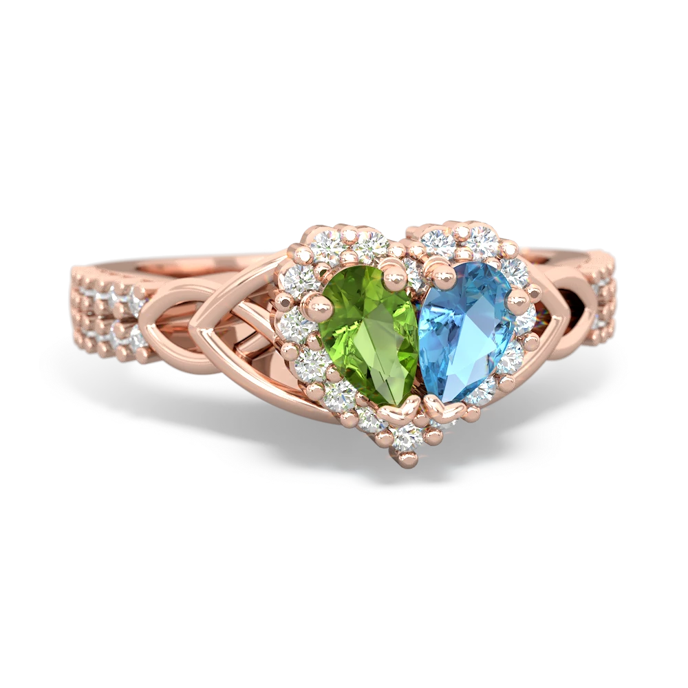 Peridot Celtic Knot Two Hearts As One 14K Rose Gold ring R2644HRT