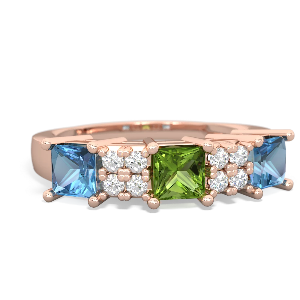 Peridot Three Stone Diamond Cluster 14K Rose Gold ring R2592