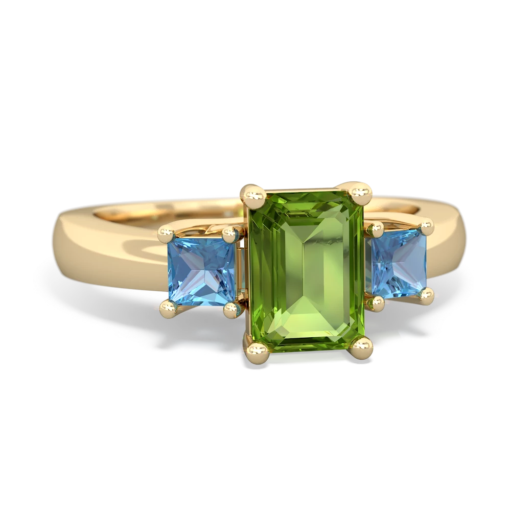 Peridot Three Stone Emerald-Cut Trellis 14K Yellow Gold ring R4021