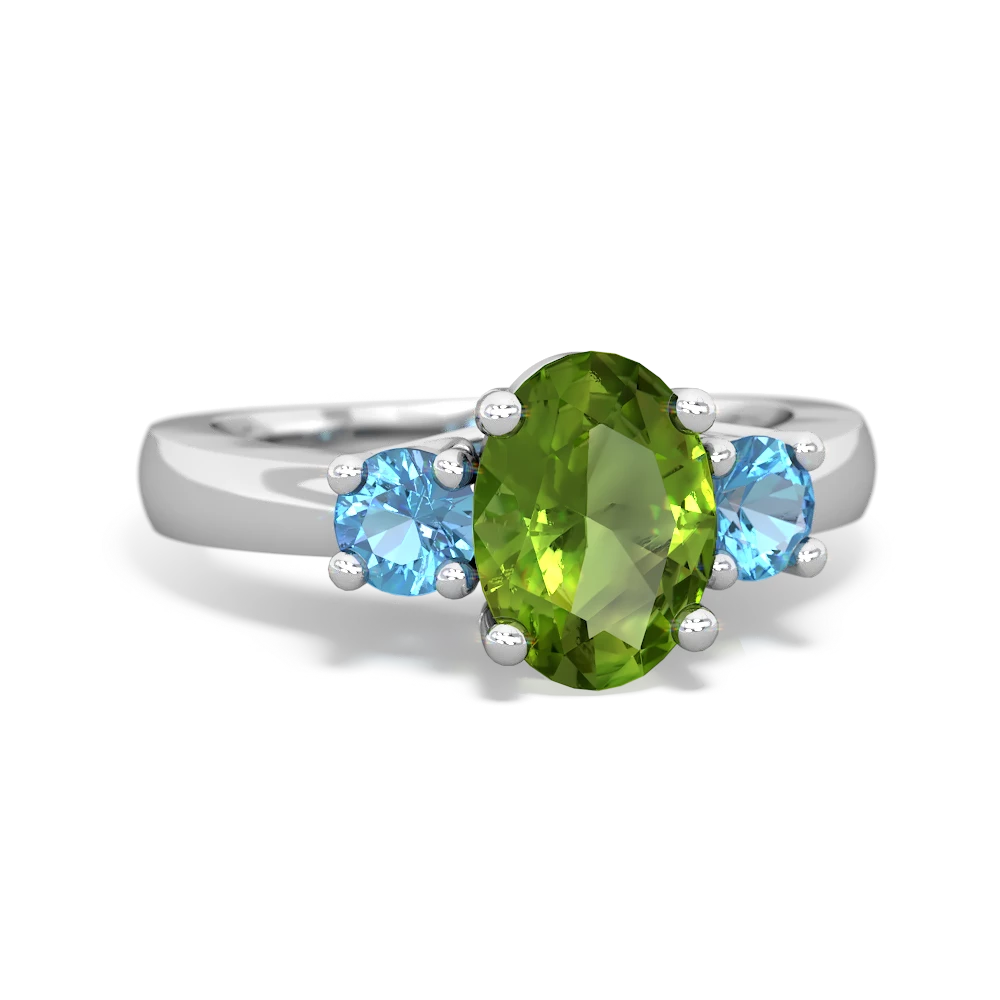 Peridot Three Stone Oval Trellis 14K White Gold ring R4024