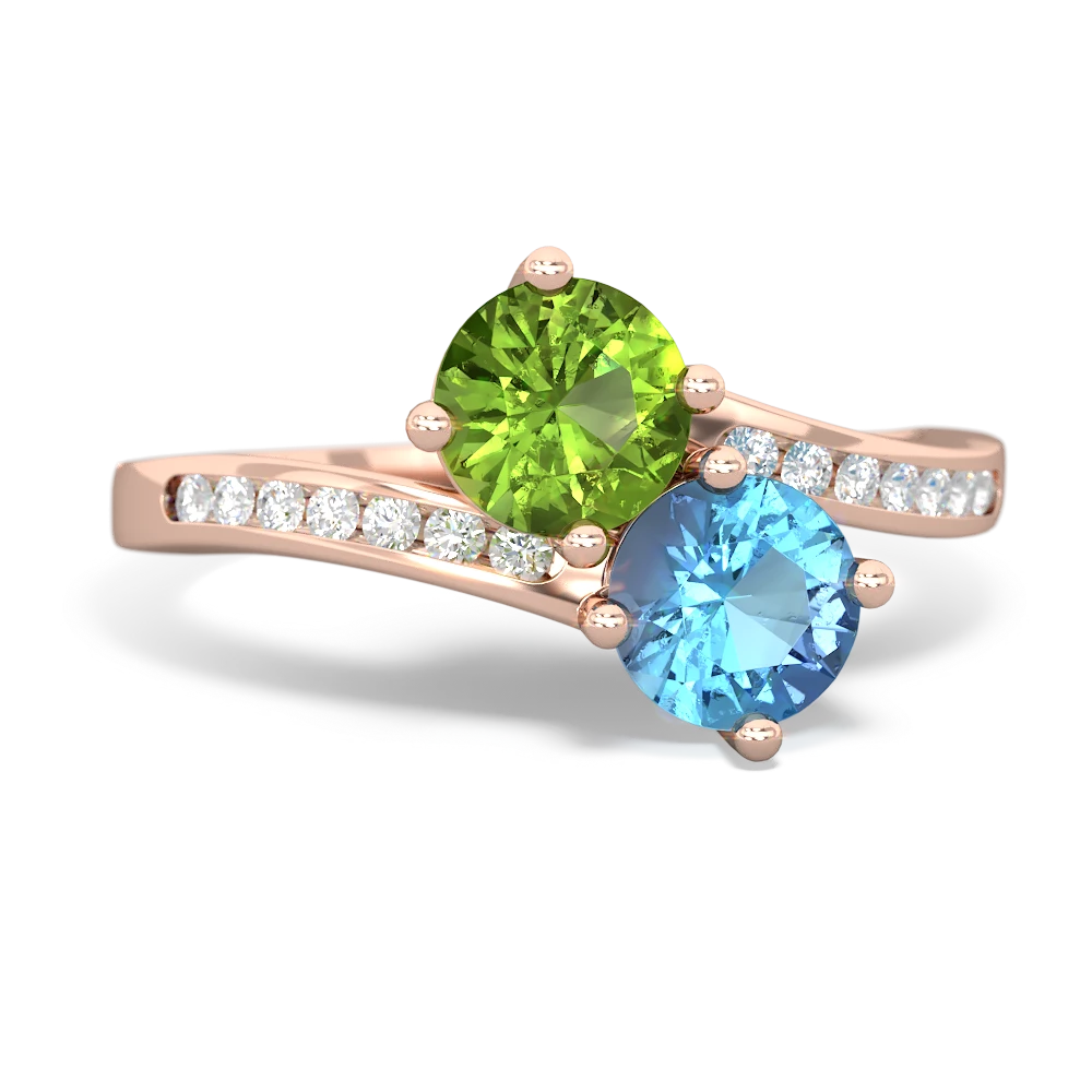 Peridot Channel Set Two Stone 14K Rose Gold ring R5303