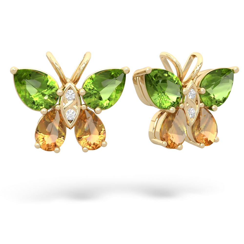 Peridot Butterfly 14K Yellow Gold earrings E2215