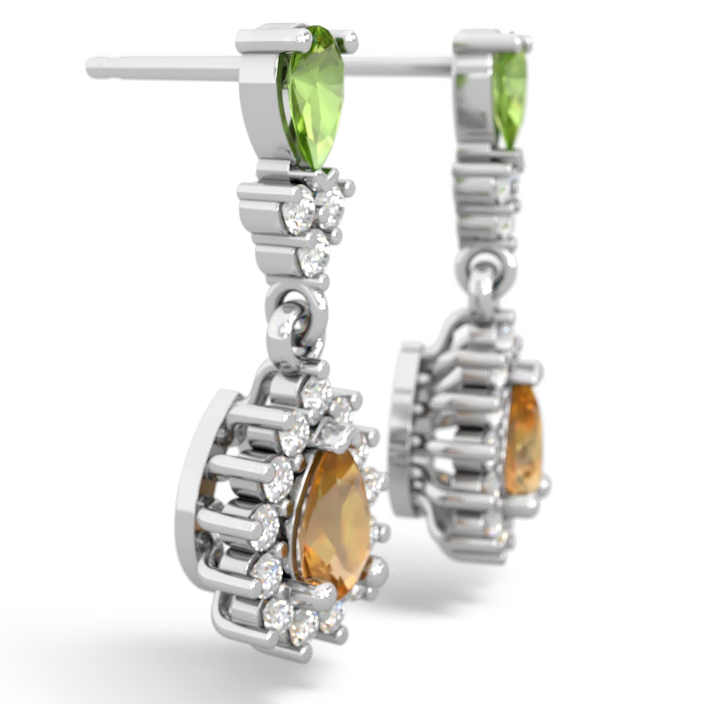 Peridot Halo Pear Dangle 14K White Gold earrings E1882