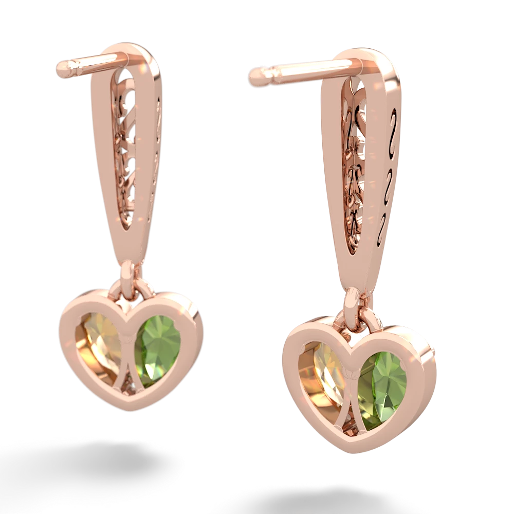 Peridot Filligree Heart 14K Rose Gold earrings E5070