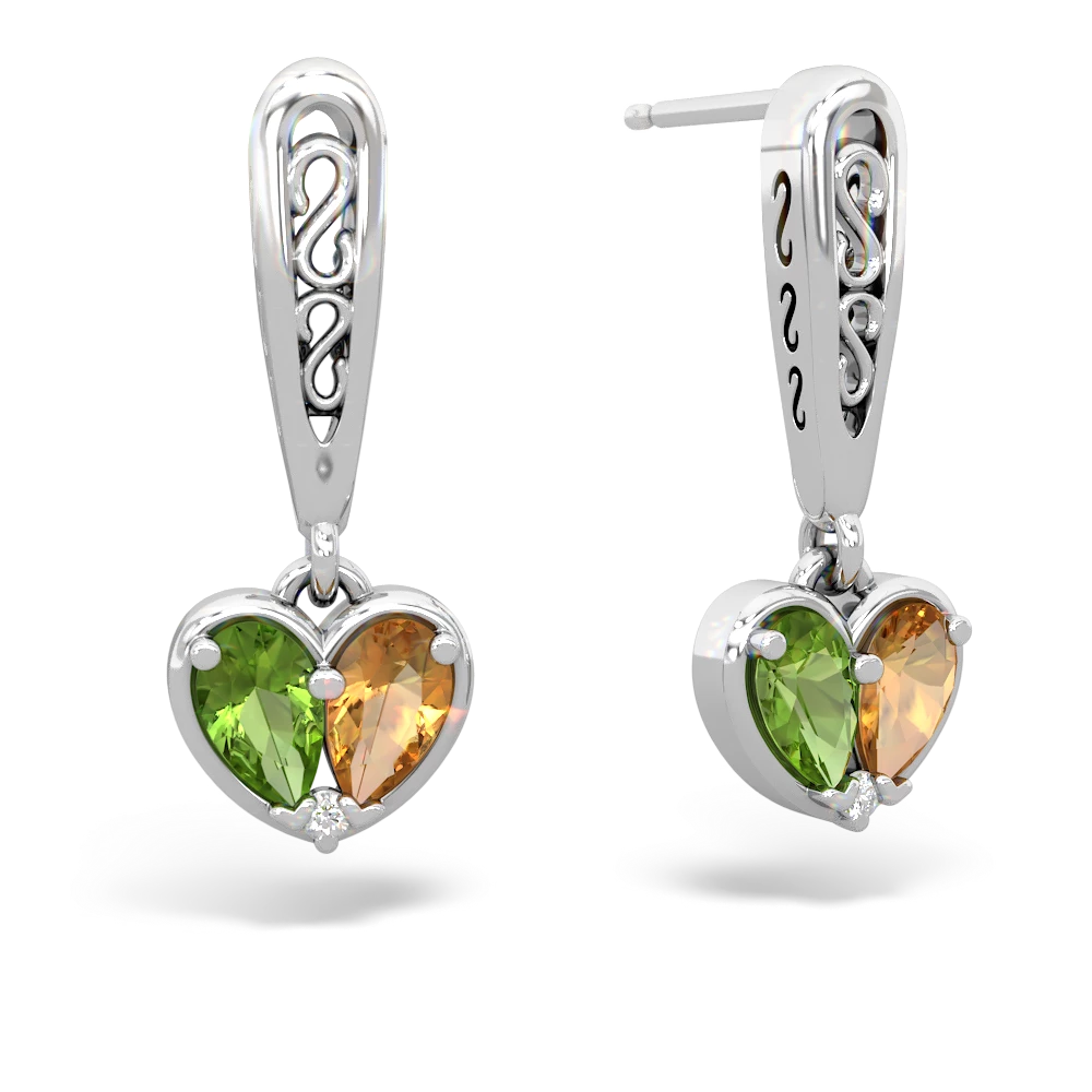 Peridot Filligree Heart 14K White Gold earrings E5070