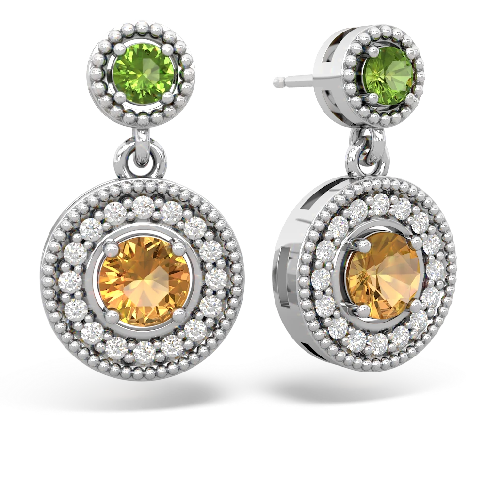 Peridot Halo Dangle 14K White Gold earrings E5319