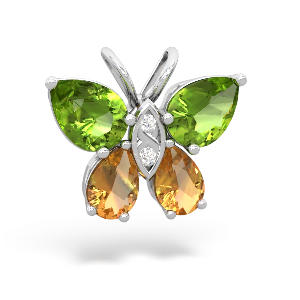 Peridot Butterfly 14K White Gold pendant P2215