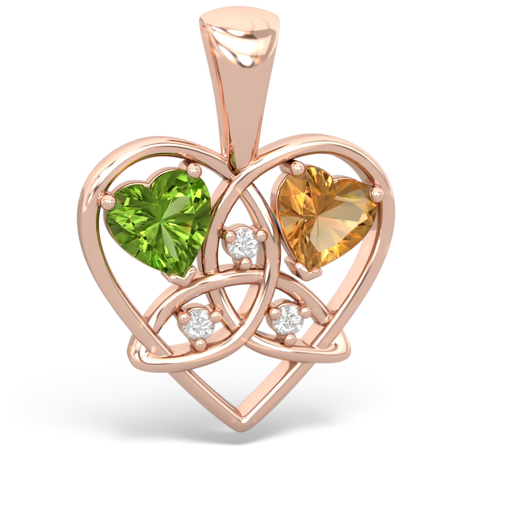 Peridot Celtic Trinity Heart 14K Rose Gold pendant P5331