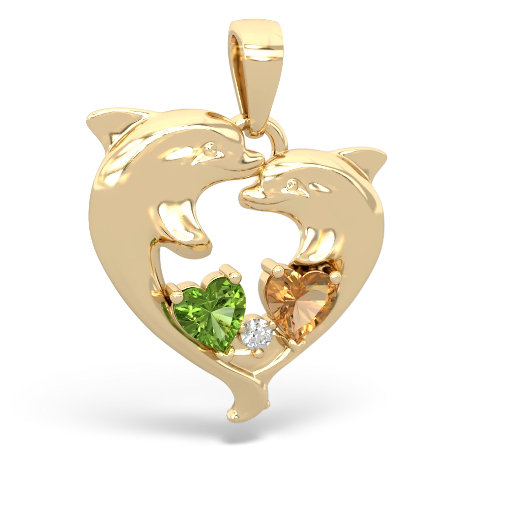 Peridot Dolphin Heart 14K Yellow Gold pendant P5820