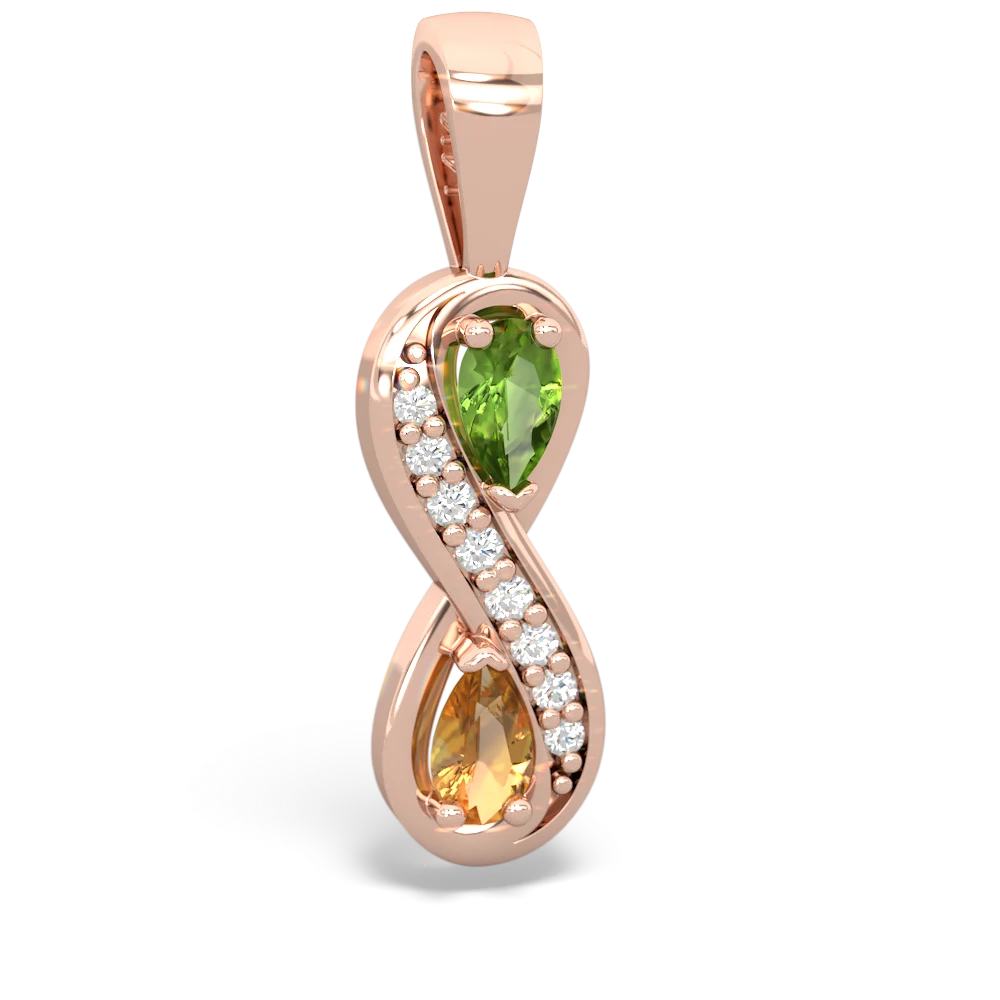 Peridot Diamond Infinity 14K Rose Gold pendant P5390