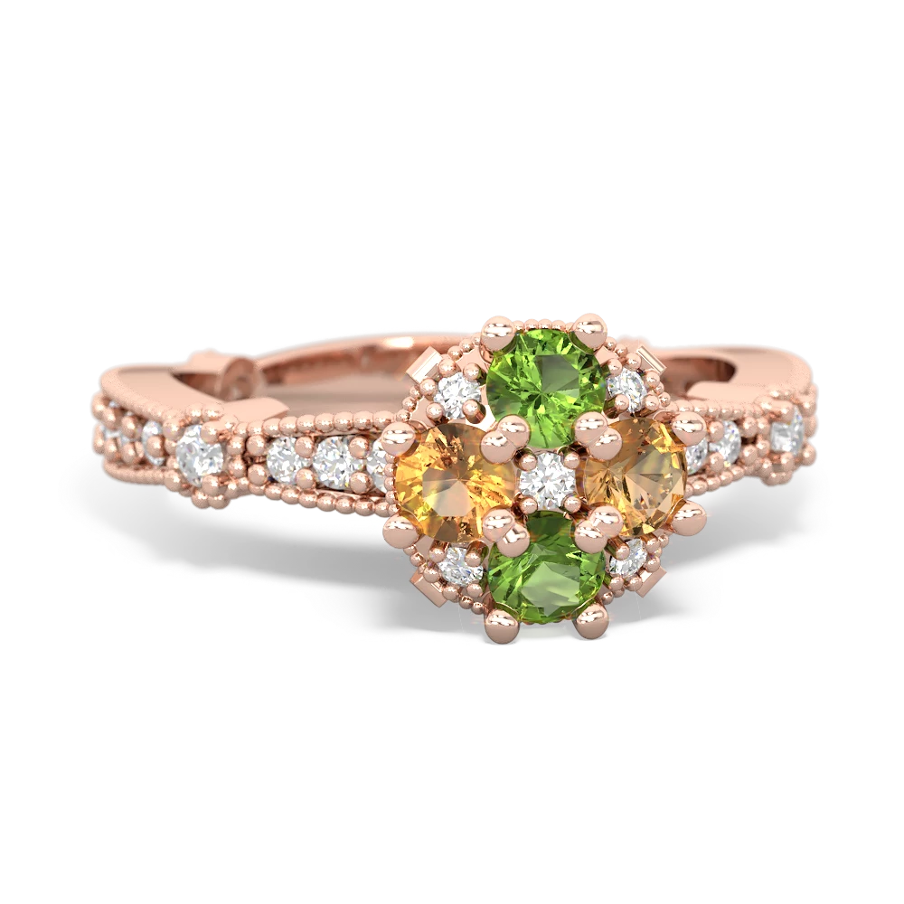 Peridot Sparkling Tiara Cluster 14K Rose Gold ring R26293RD