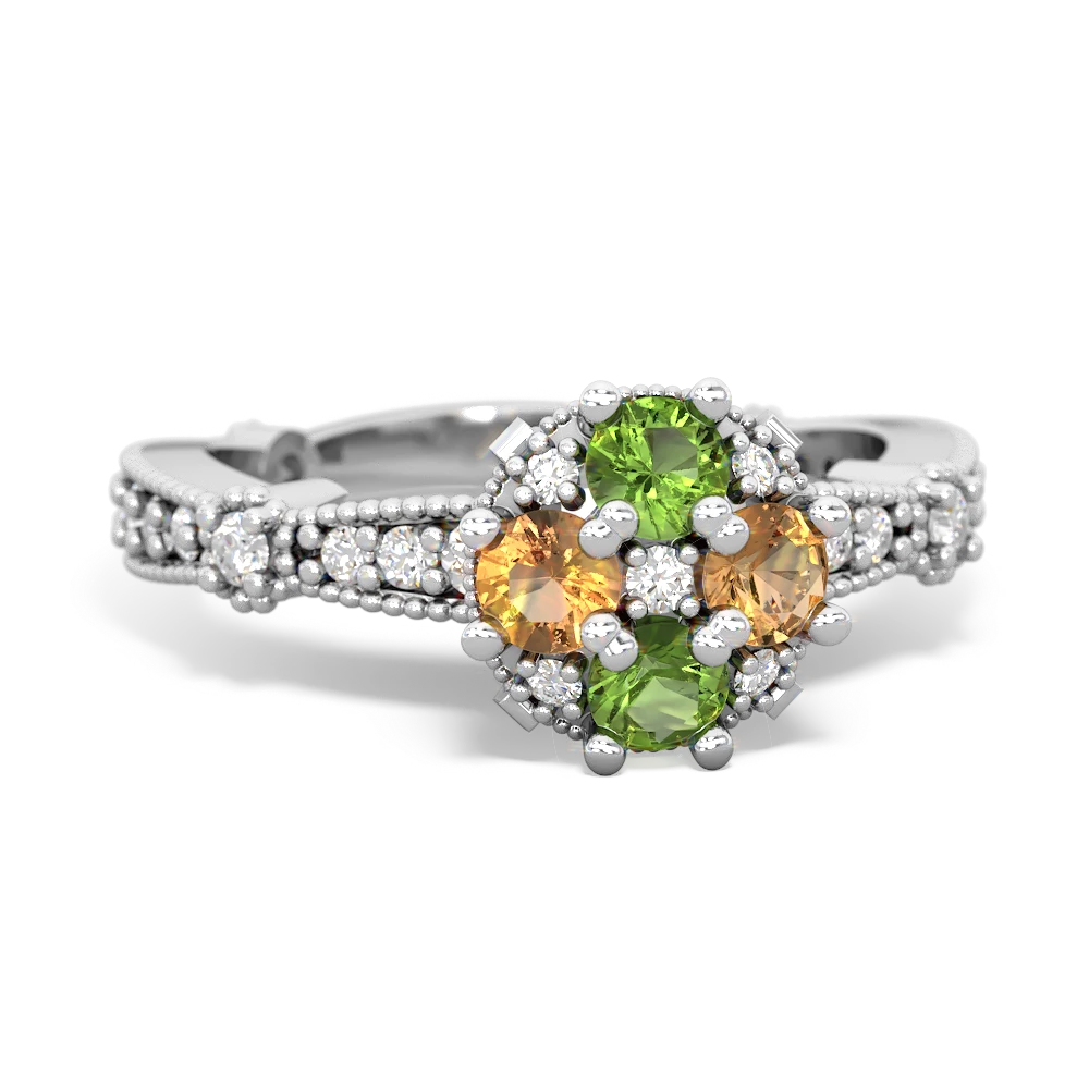 Peridot Sparkling Tiara Cluster 14K White Gold ring R26293RD