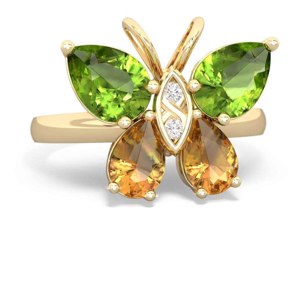 Peridot Butterfly 14K Yellow Gold ring R2215