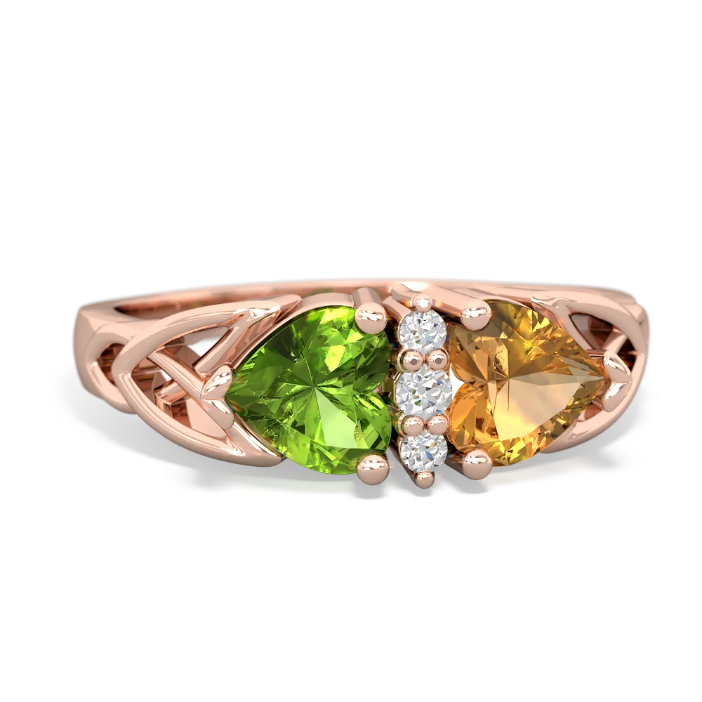 Peridot Celtic Knot Double Heart 14K Rose Gold ring R5040