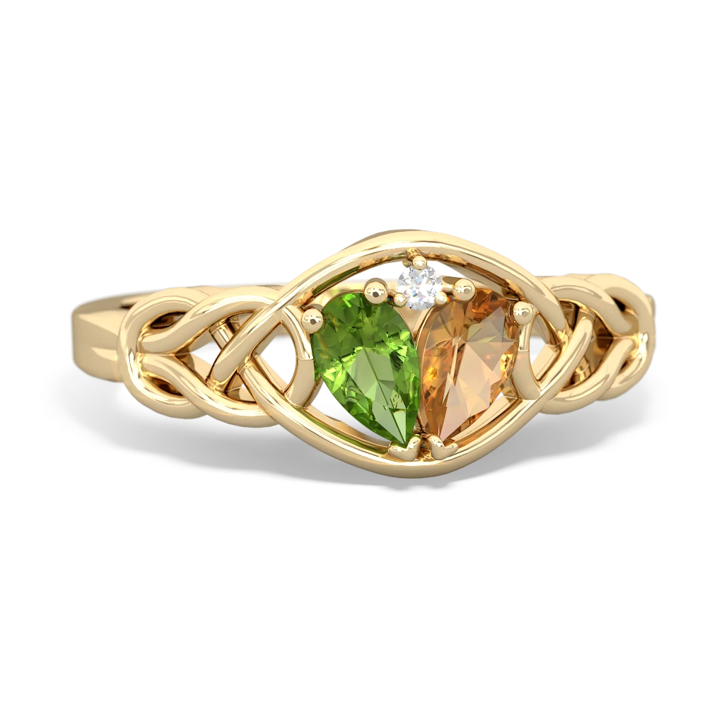 Peridot Celtic Love Knot 14K Yellow Gold ring R5420