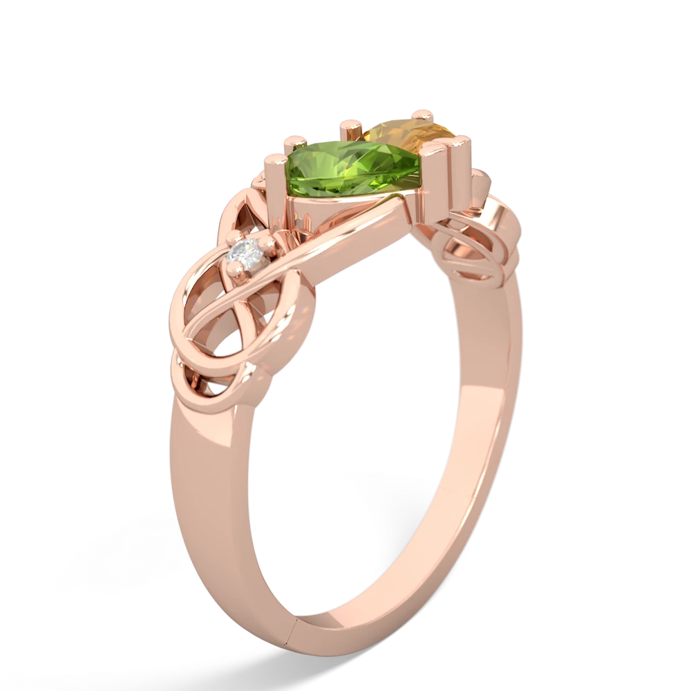 Peridot 'One Heart' Celtic Knot Claddagh 14K Rose Gold ring R5322