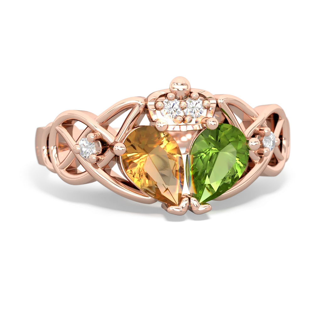 Peridot 'One Heart' Celtic Knot Claddagh 14K Rose Gold ring R5322