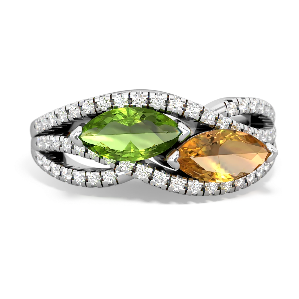 Peridot Diamond Rivers 14K White Gold ring R3070