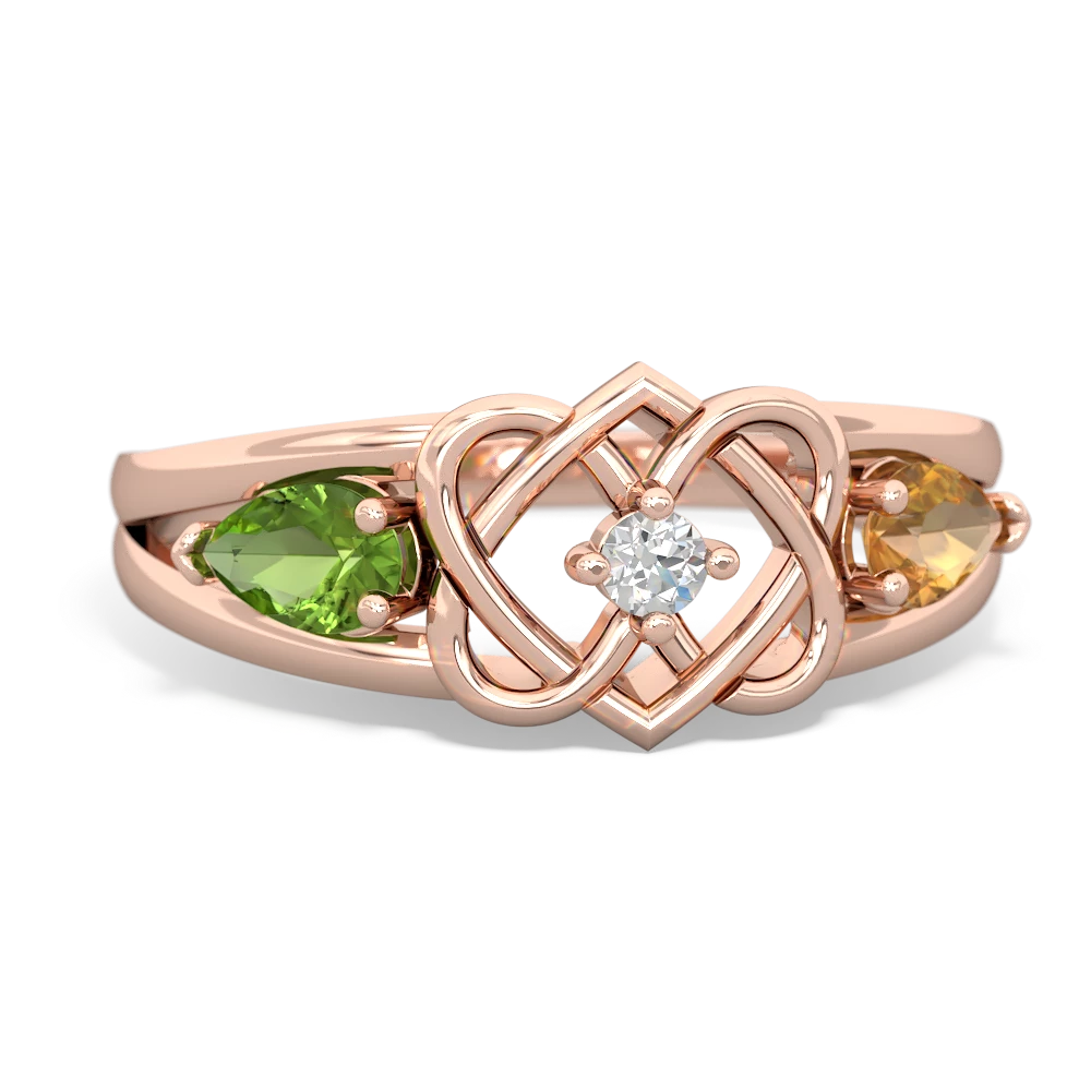 Peridot Hearts Intertwined 14K Rose Gold ring R5880